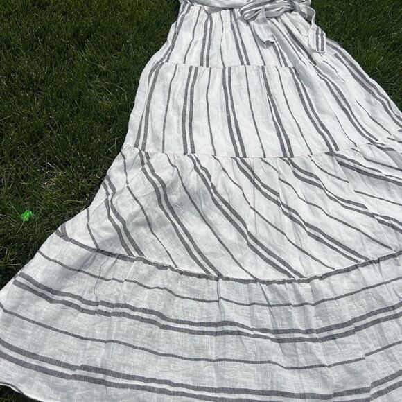 DKNY  Donna Karan Linen Stripe V-Neck Sleeveless Tie Waist Maxi Dress NWT size 2 - Picture 4 of 11